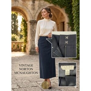 Norton McNaughton Vintage Maxi Skirt 12 Black Elastic Waist Pockets Side Zip